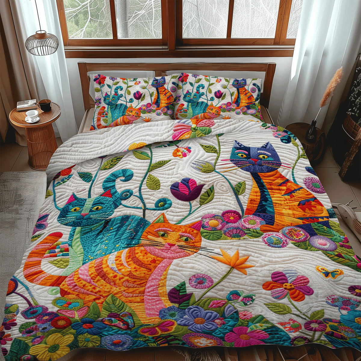 Cat 3-Piece Quilted Bedding Set