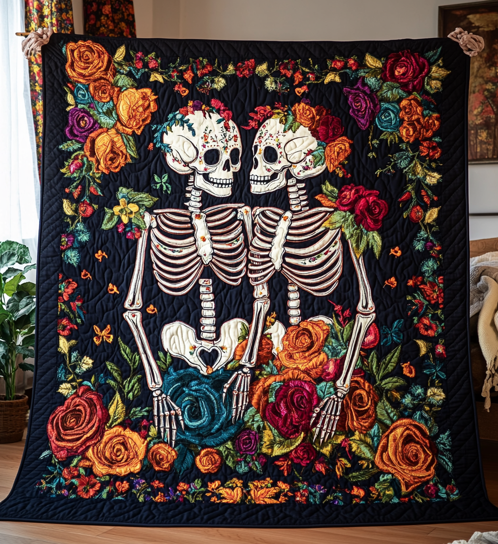 Floral Couple Quilted Blanket