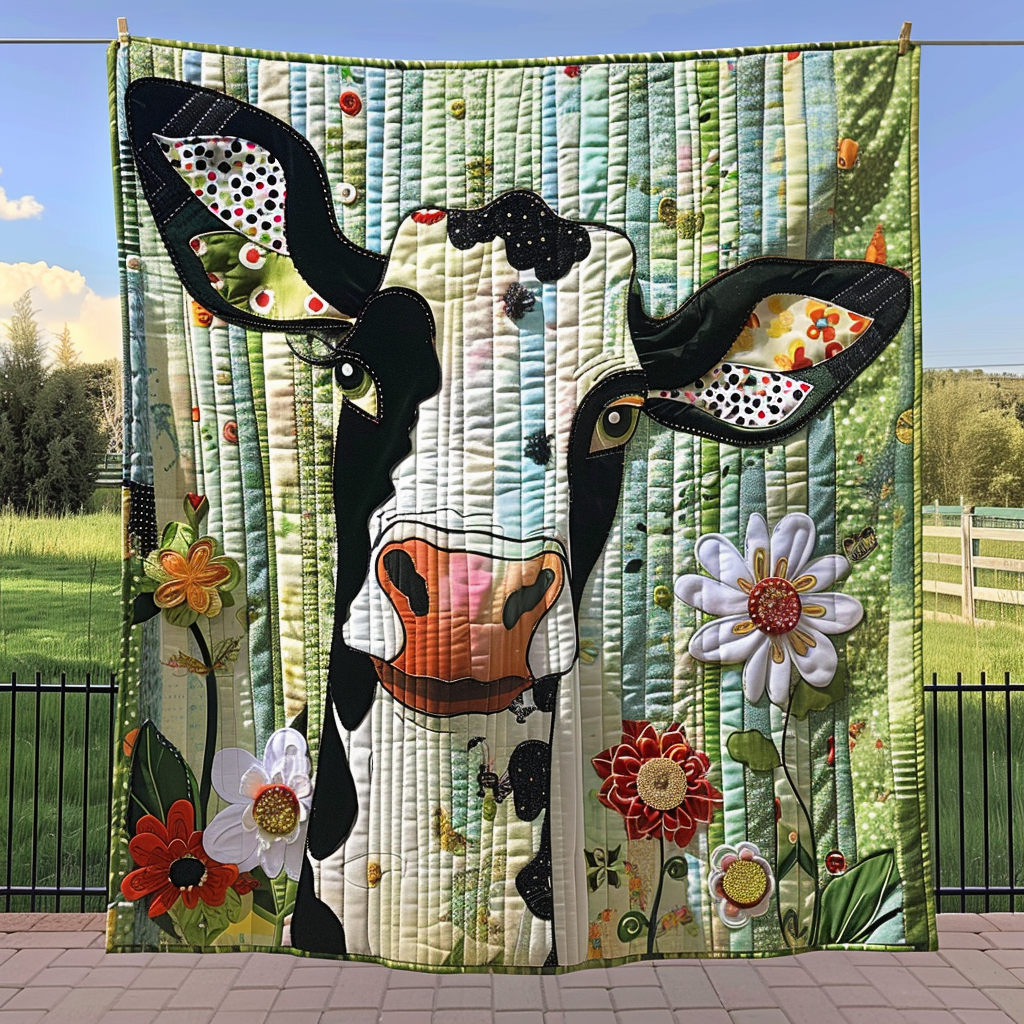Floral Cow Quilted Blanket