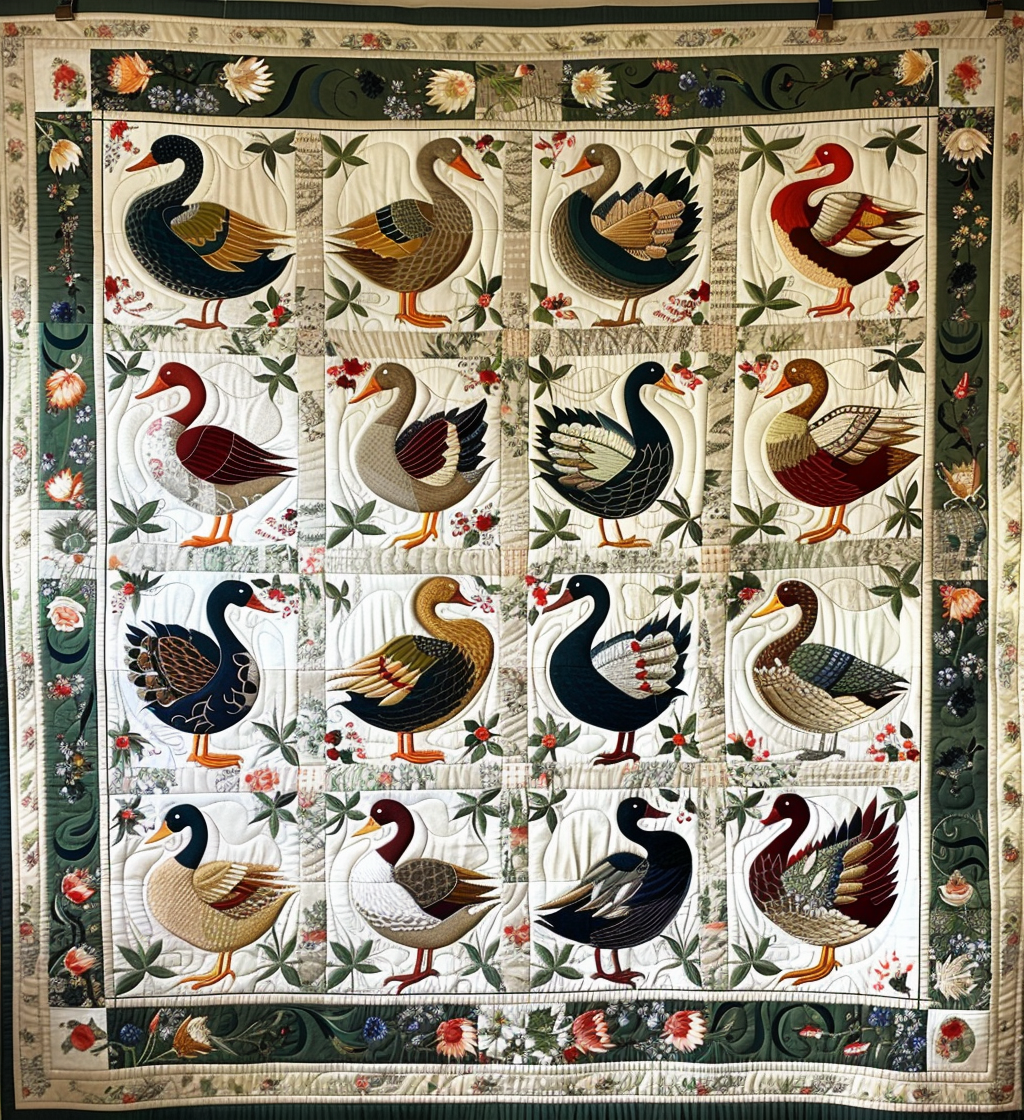 Floral Duck Quilted Blanket