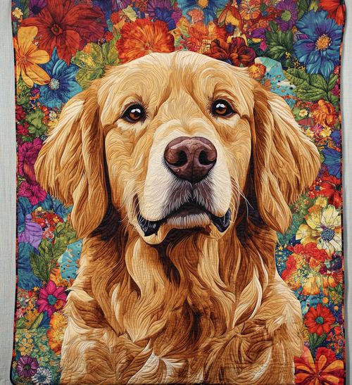 Floral Golden Retriever Quilted Blanket