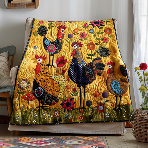 Floral Rooster Radiance Quilted Blanket