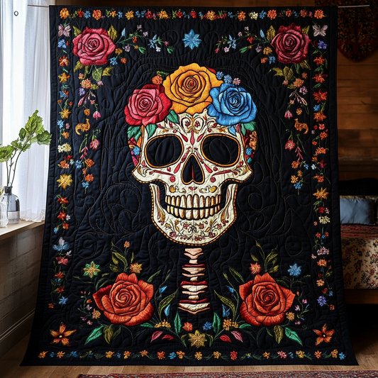 Floral Skull Quilted Blanket