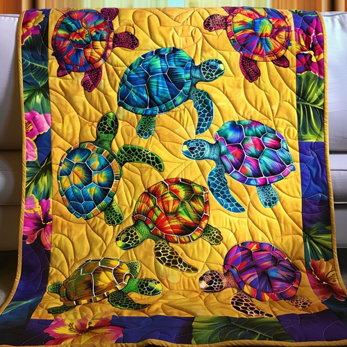 Floral Turtle Paradise Quilted Blanket
