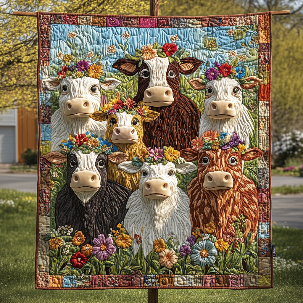 Floral Bovines Quilted Blanket
