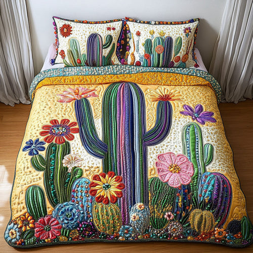 Floral Cactus 3-Piece Quilted Bedding Set