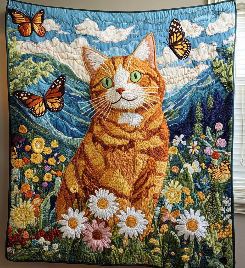 Floral Cat Quilted Blanket