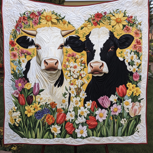 Floral Cows Quilted Blanket