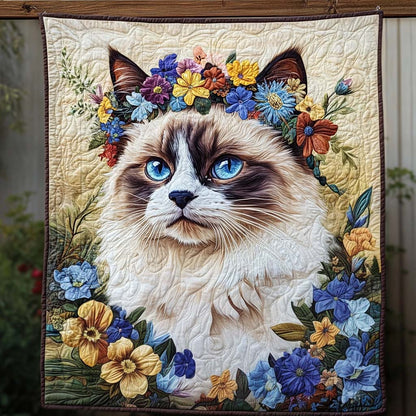 Floral Crown Cat Quilted Blanket