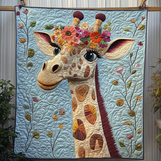 Floral Crowned Giraffe Quilted Blanket