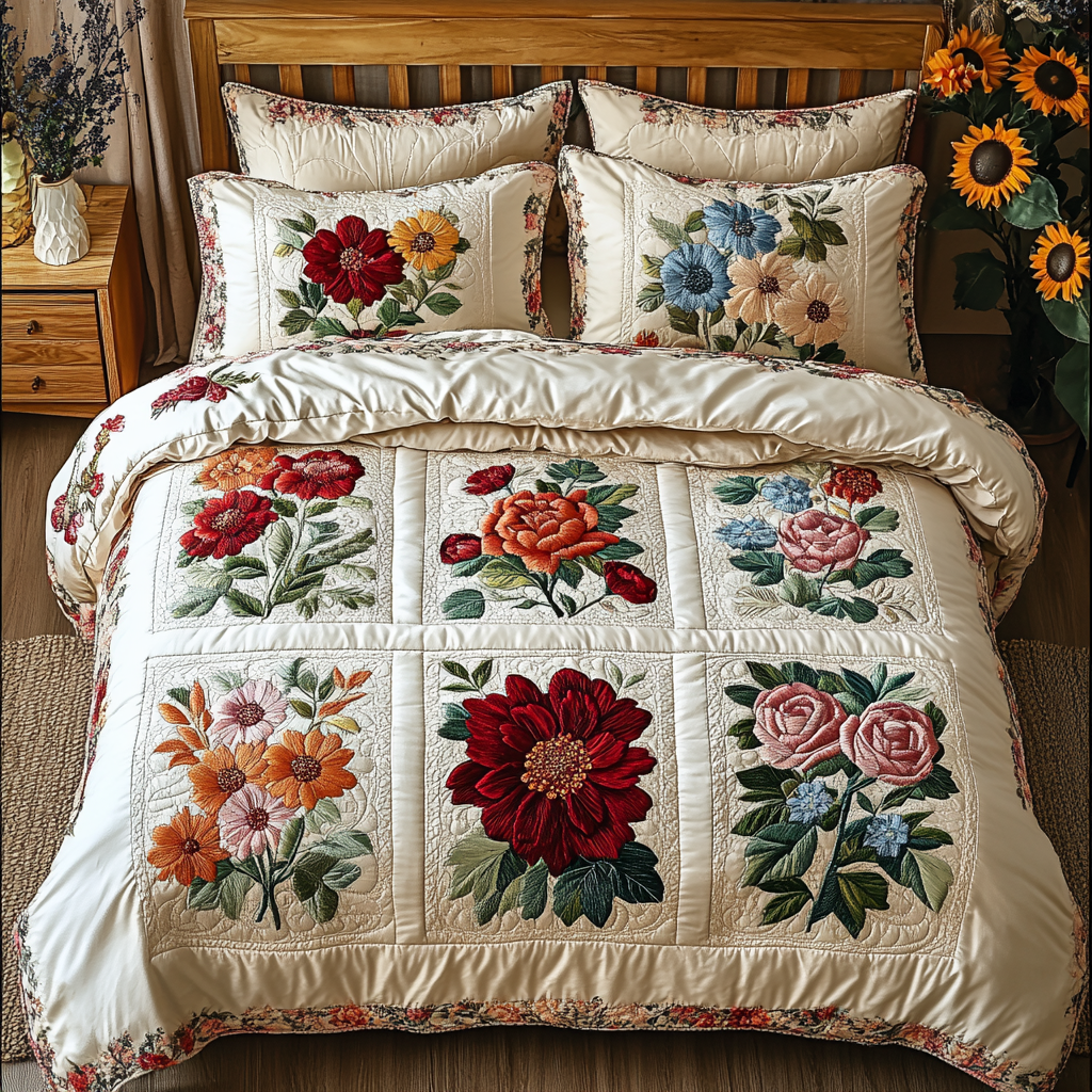 Floral Dreamscape 3-Piece Quilted Bedding Set