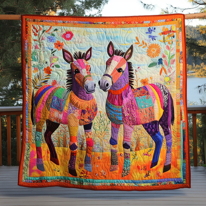 Floral Farmhouse Donkey Quilted Blanket