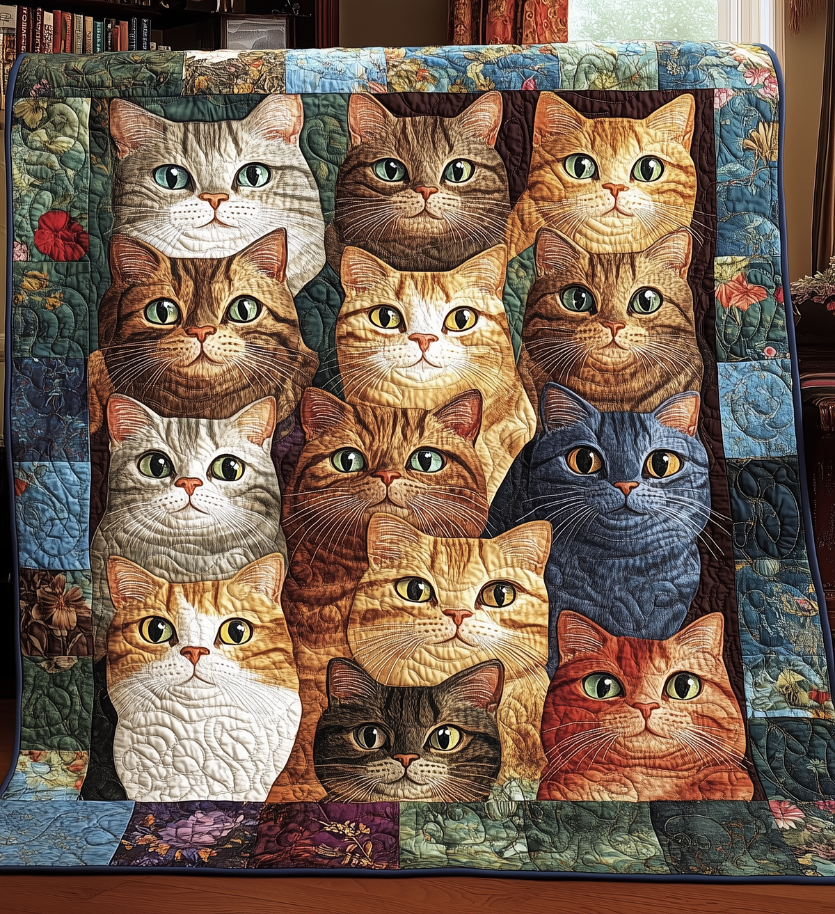 Floral Feline Quilted Blanket