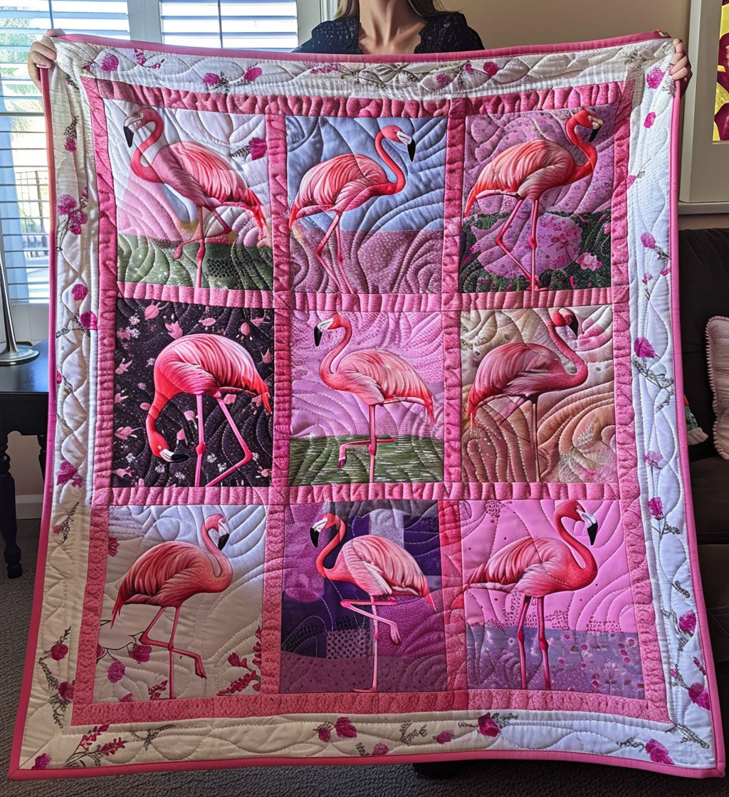 Floral Flamingos Quilted Blanket