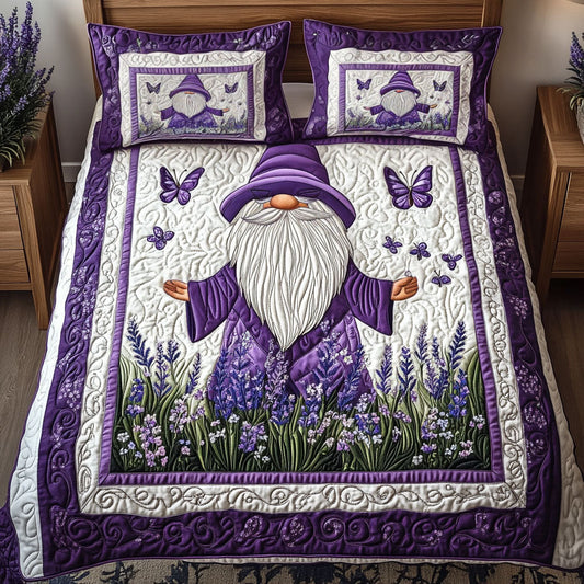 Floral Haven Gnome 3-Piece Quilted Bedding Set