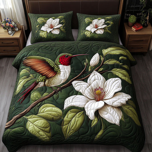 Floral Hummingbird 3-Piece Quilted Bedding Set