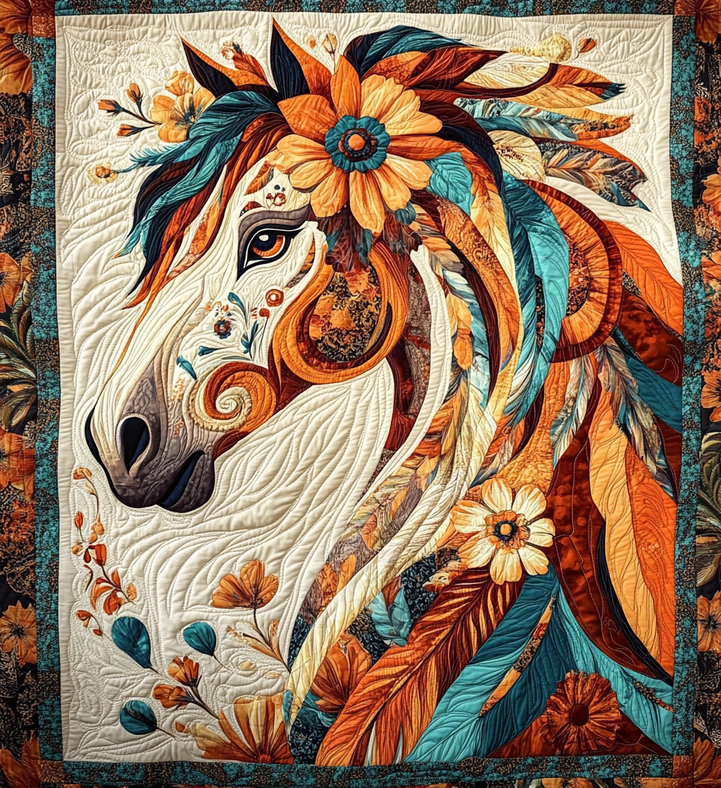 Floral Mustang Quilted Blanket