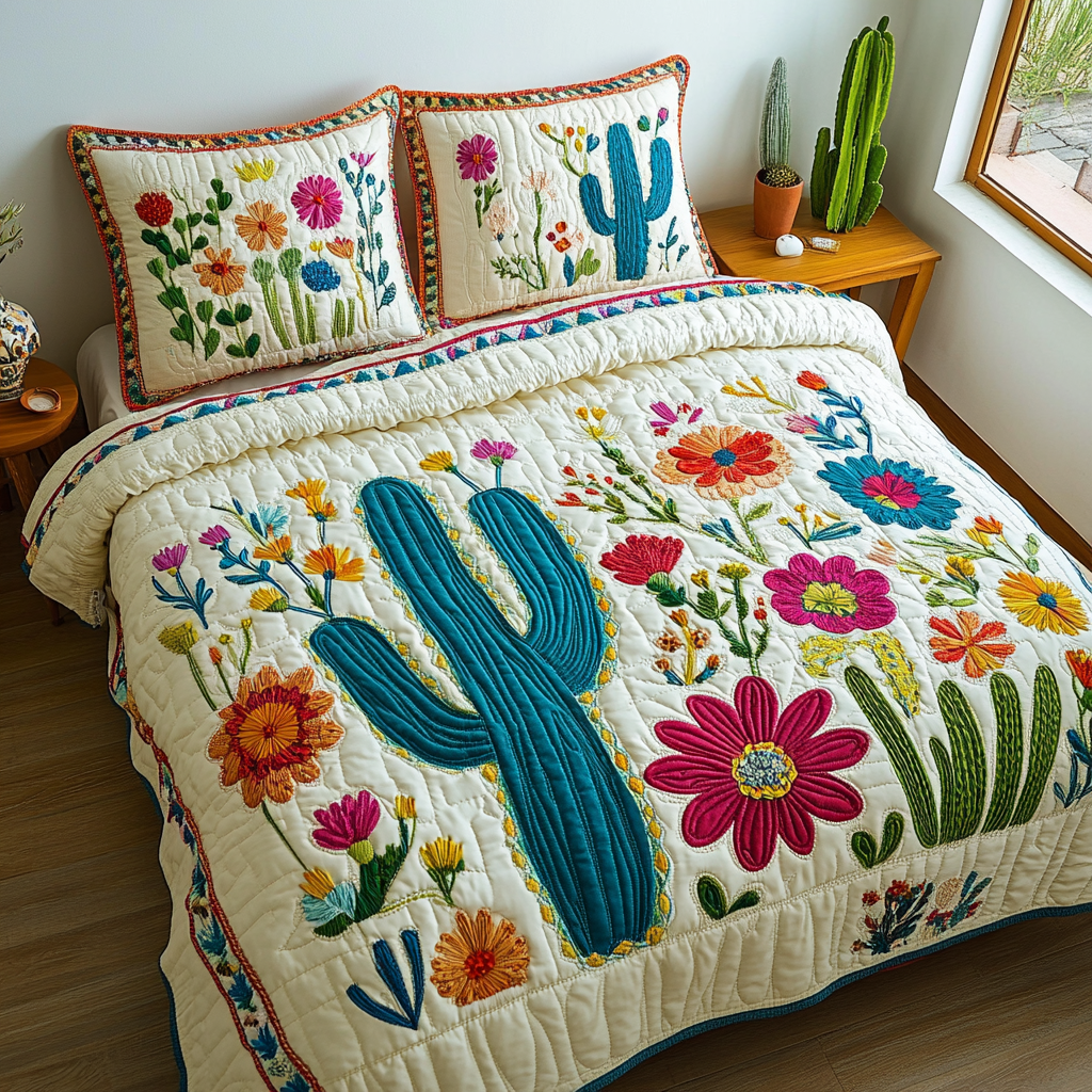 Floral Saguaro 3-Piece Quilted Bedding Set