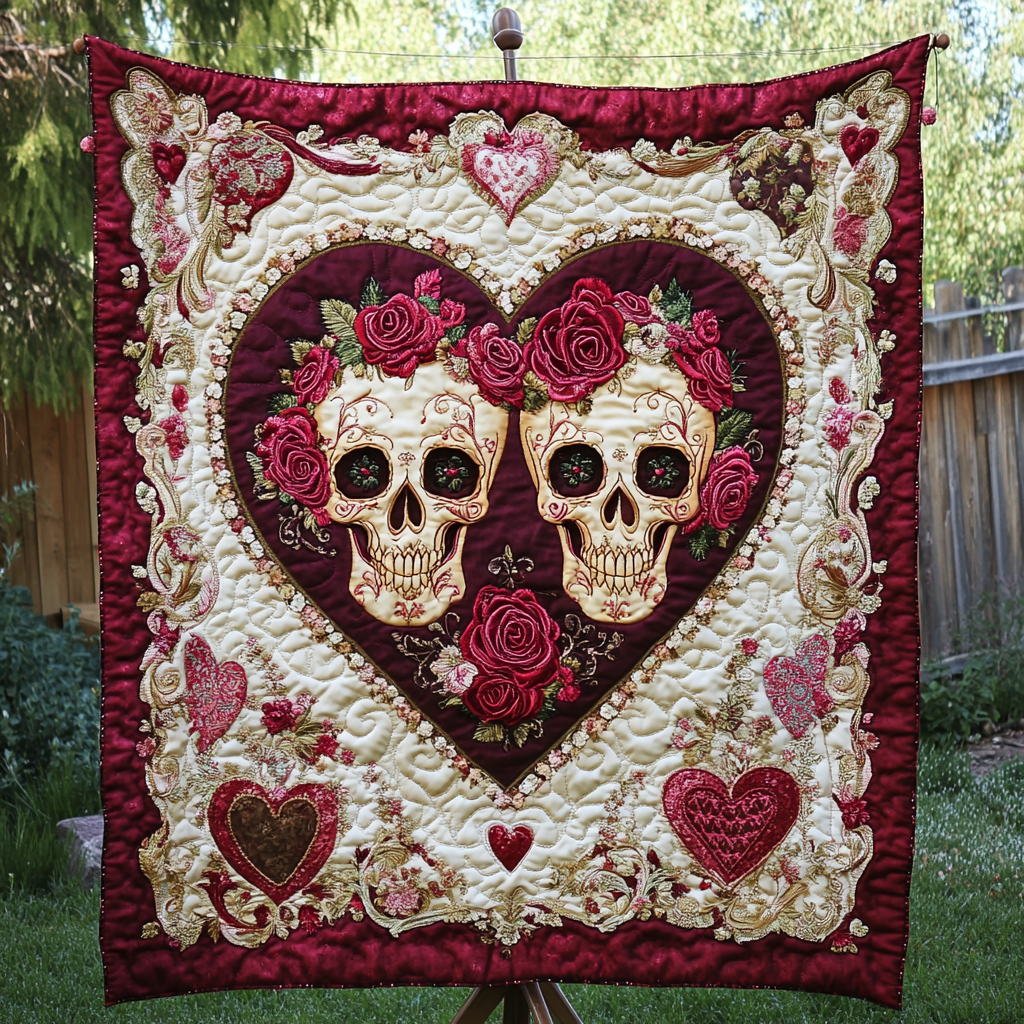 Floral Skulls Quilted Blanket