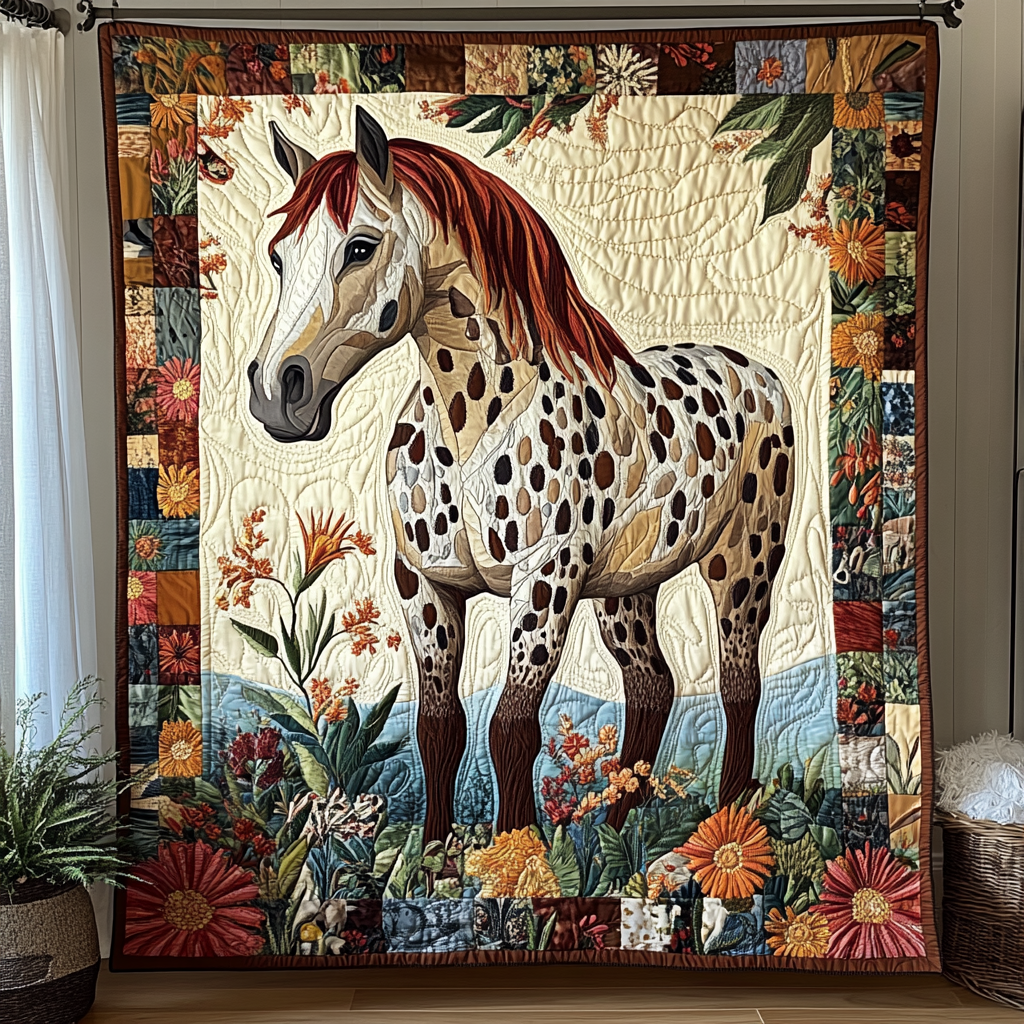 Floral Stallion Quilted Blanket