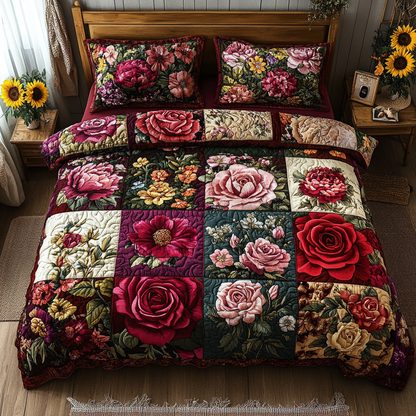 Floral Symphony 3-Piece Quilted Bedding Set