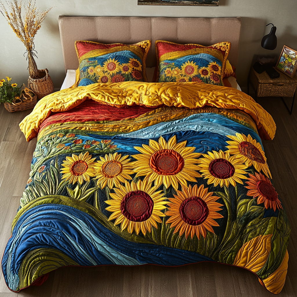 Floral Waves 3-Piece Quilted Bedding Set