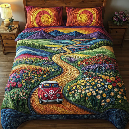 Flower-Powered Journey 3-Piece Quilted Bedding Set