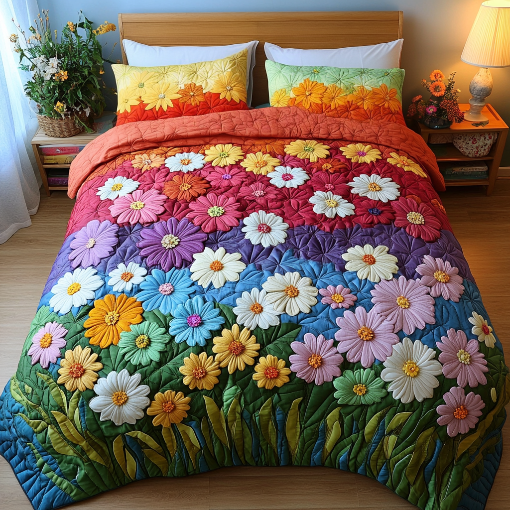 Flower Bliss 3-Piece Quilted Bedding Set