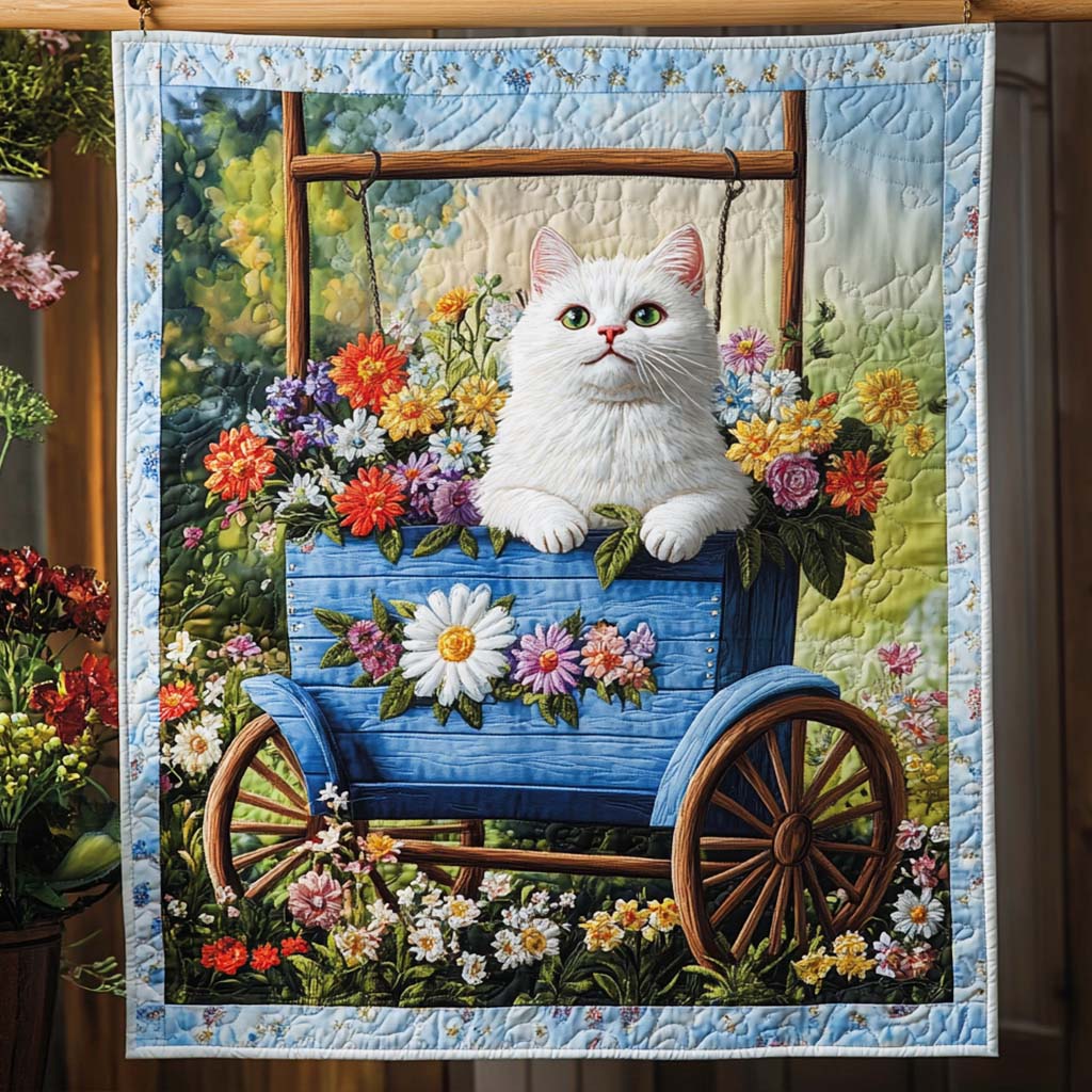 Flower Cart Kitty Quilted Blanket