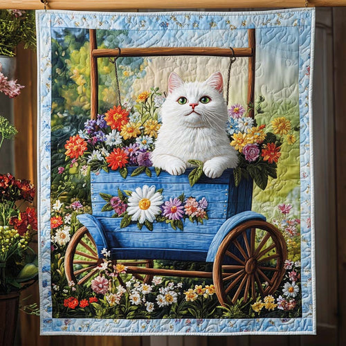 Flower Cart Kitty Quilted Blanket