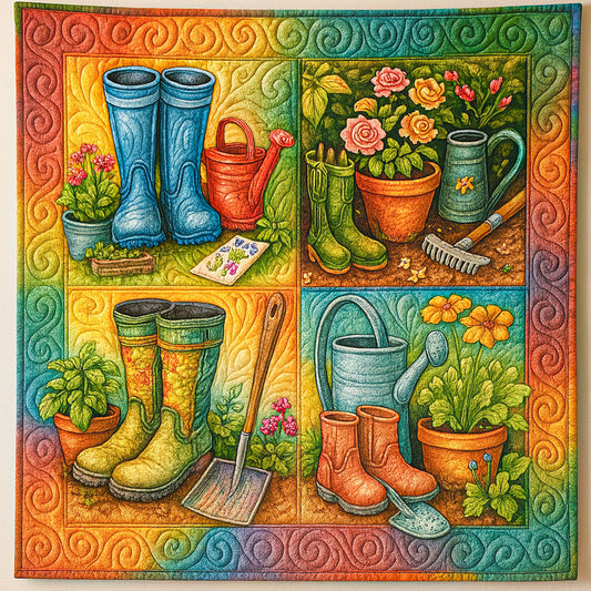 Flower Pots Quilted Blanket