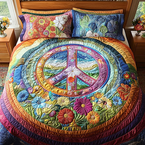 Flower Power Peace 3-Piece Quilted Bedding Set
