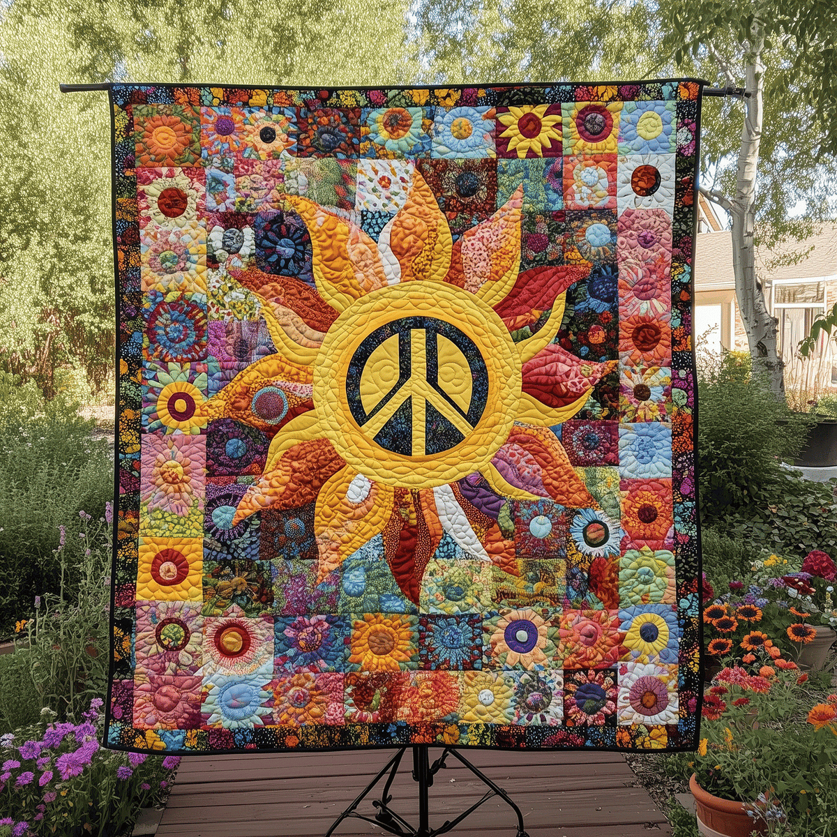 Flower Power Sun Quilted Blanket