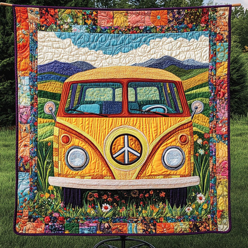 Flower Power Van Quilted Blanket