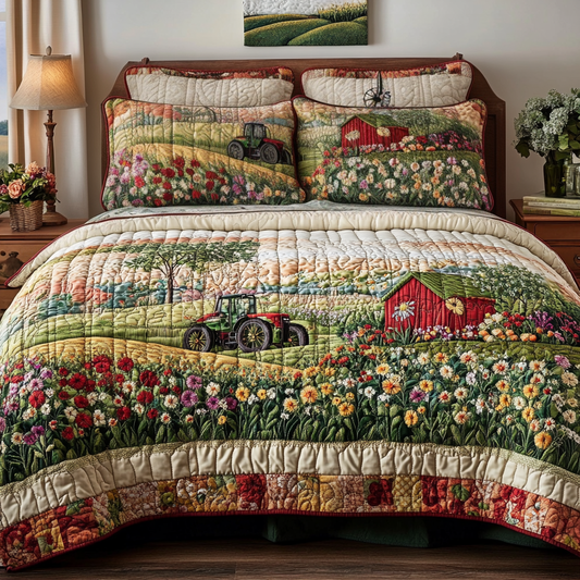 Flowered Harvest 3-Piece Quilted Bedding Set