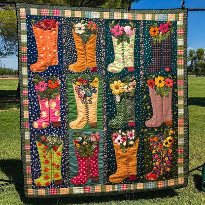 Flowerpot Boots Quilted Blanket