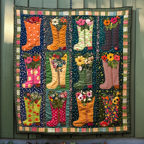Flowerpot Boots Quilted Blanket