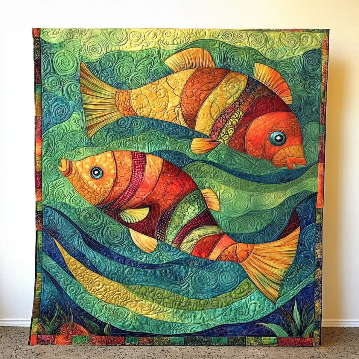 Flowing Fish Quilted Blanket