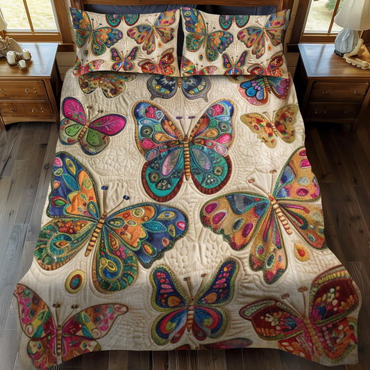 Fluttering Butterfly 3-Piece Quilted Bedding Set