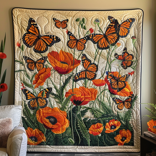 Fluttering Monarch Butterflies Quilted Blanket