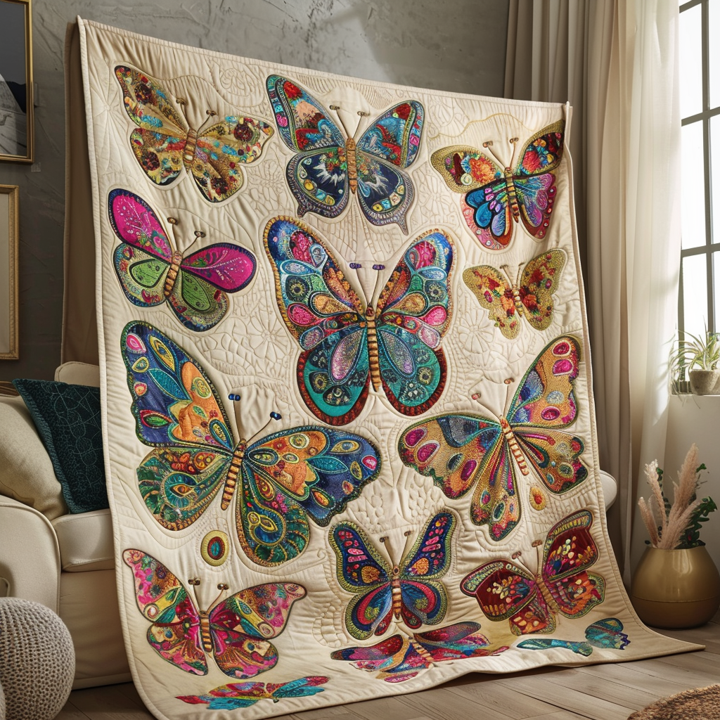Fluttering Butterfly Quilted Blanket