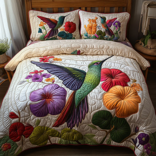 Fluttering Symphony 3-Piece Quilted Bedding Set