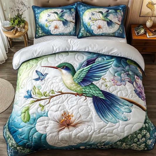Flying Hummingbird 3-Piece Quilted Bedding Set