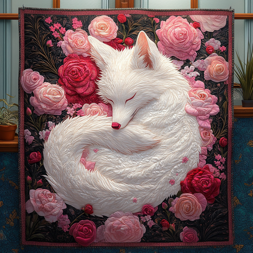 Fox and Blooms Quilted Blanket