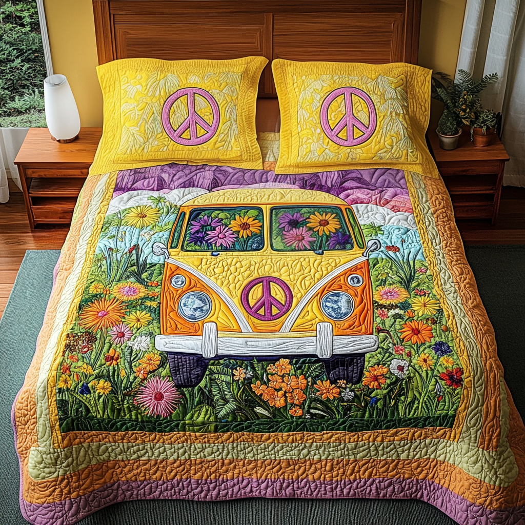 Freedom Bus 3-Piece Quilted Bedding Set
