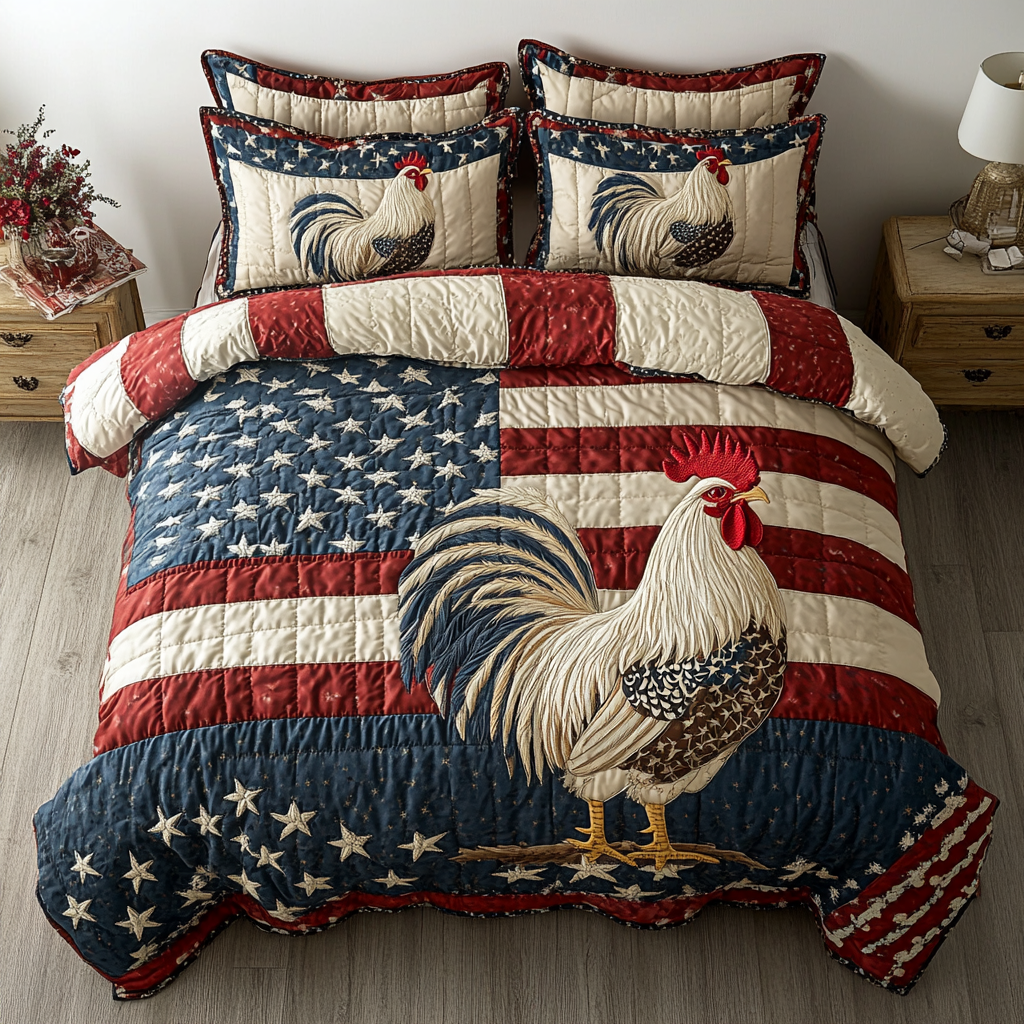 Freedom Fowl 3-Piece Quilted Bedding Set