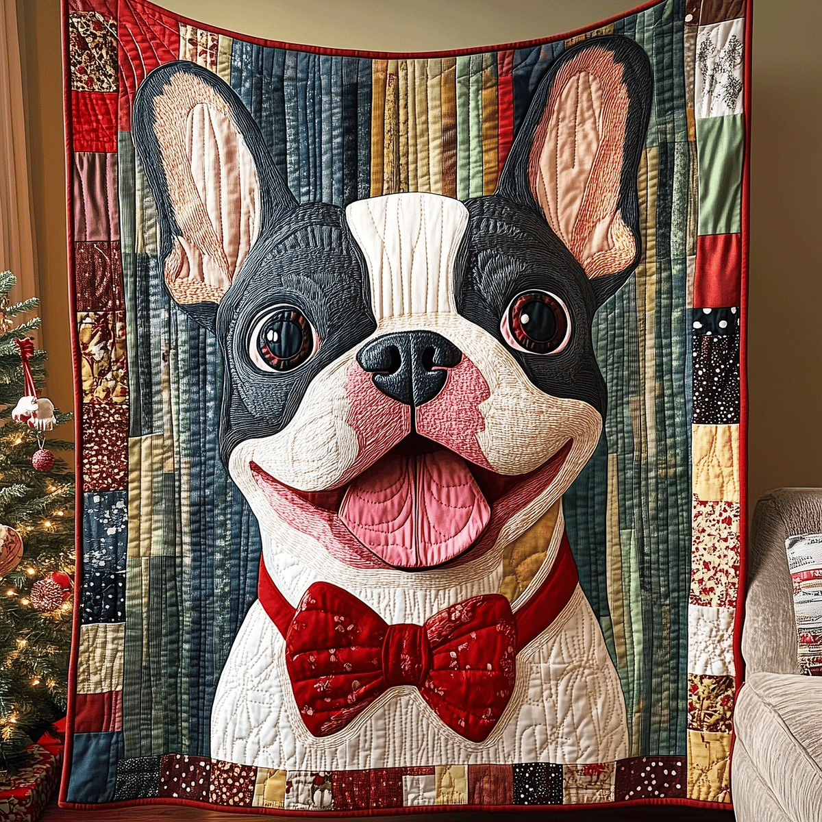 French Bulldog Christmas Quilted Blanket