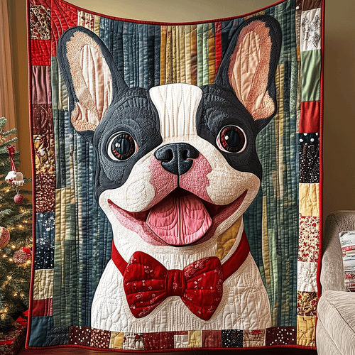 French Bulldog Christmas Quilted Blanket