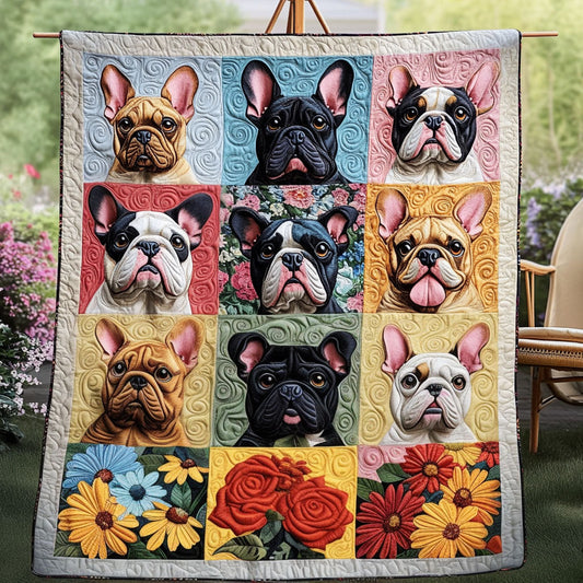 French Bulldog Frenzy Quilted Blanket