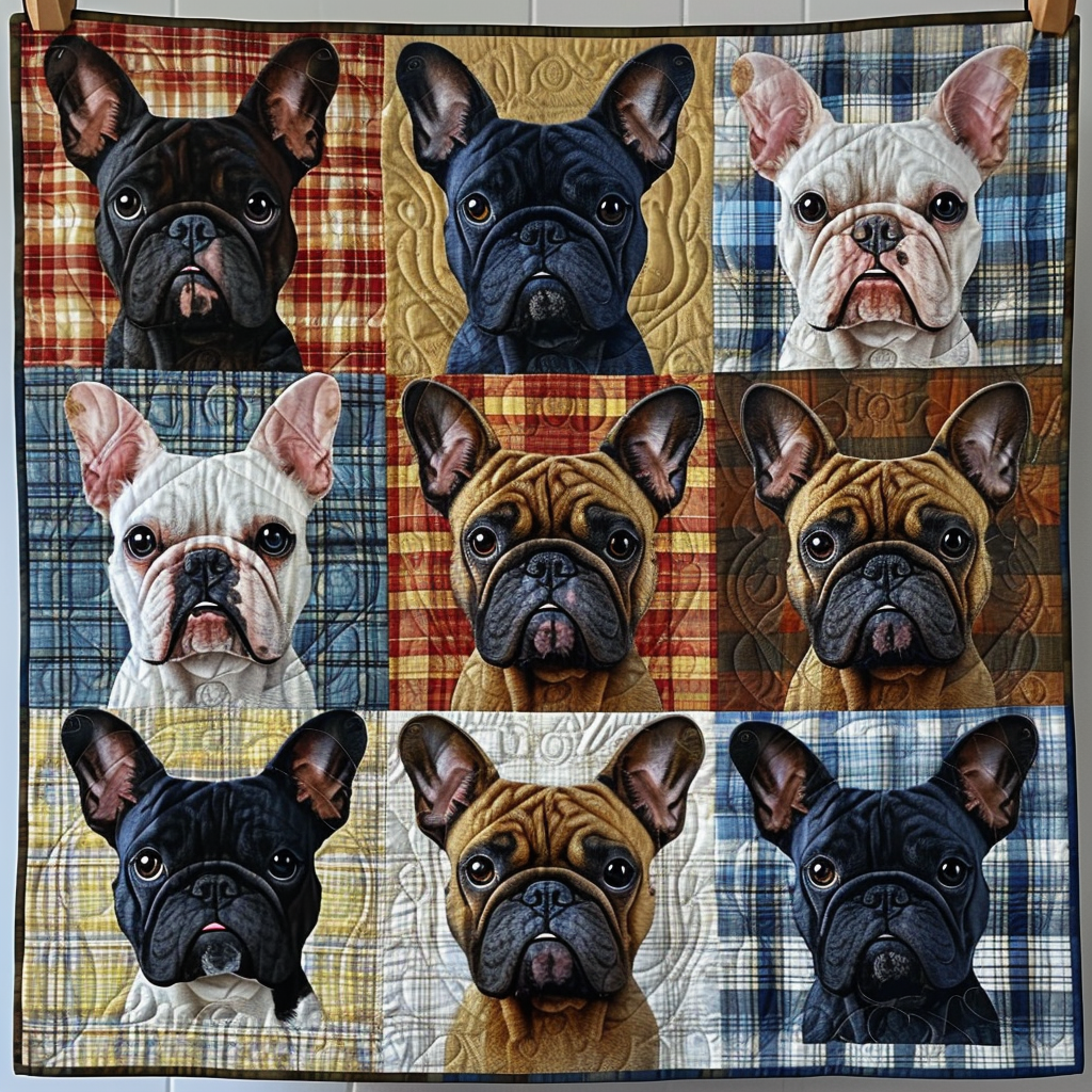 Frenchie Portraits Quilted Blanket